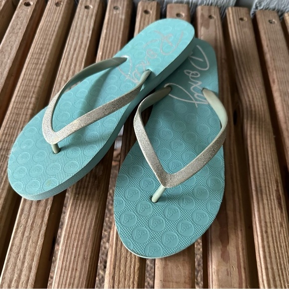 Roxy Women's Lumina Lite Turquoise Blue Silver Flip Flops Thongs 8 Sandals - Picture 8 of 8